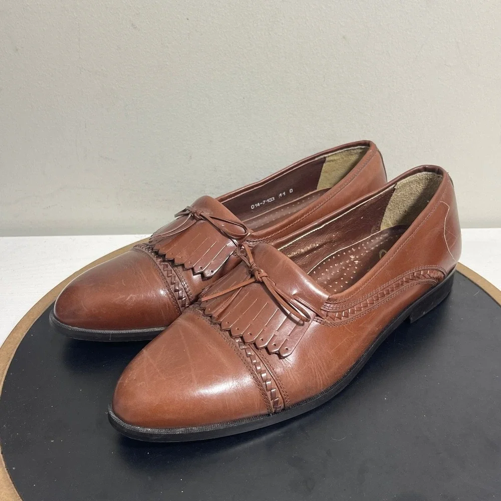 Giorgio Brutini Loafers Men 11 Brown Leather Kiltie Tassel‎ Slip-On Dress Shoes
